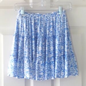 Blue With White Floral Print Mini Skirt